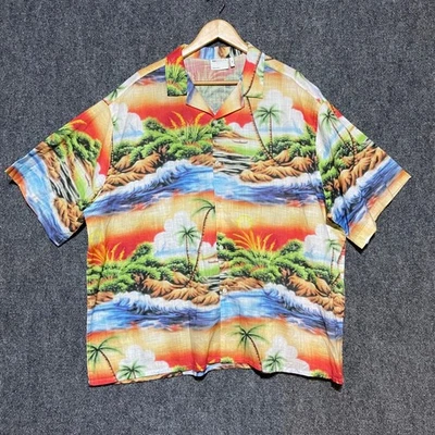 ASOS DESIGN Mens 2XL Tropical Beach Scene Button Up Shirt Short Sleeve Cotton - Image 1 of 4