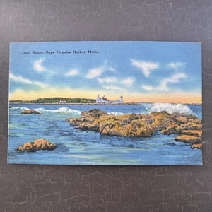 LIGHTHOUSE POSTCARD Cape Porpoise Harbor, Maine ME Linen Tichnor Brothers  - Picture 1 of 2