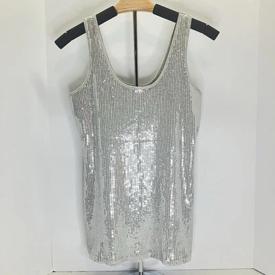 Camiseta sin mangas Express para mujer plateada lentejuelas brillante talla L Foto 1 de 4