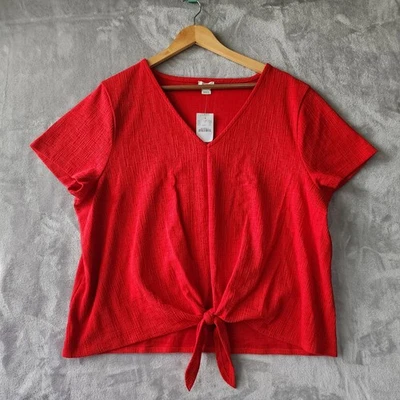 Top J Crew para mujer talla 2X rojo tejido texturizado corbata delantera NUEVO NUEVO CON ETIQUETAS Foto 1 de 4