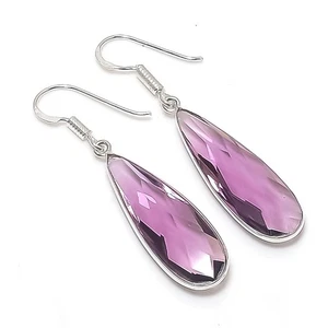 Purple Amethyst Gemstone Handmade 925 Sterling Silver Jewelry Earring Size 1.6" - Picture 1 of 1