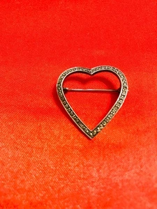 Vintage 925 Sterling Silber Herz Brosche Anstecknadel - Bild 1 von 4