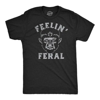 Mens Funny T Shirts Feelin Feral Sarcastic Halloween Werewolf Graphic Tee for - Image 1 of 4
