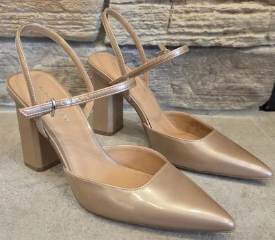 Marc Fisher Womens 9.5 M Doster Slingback Pointed Block Heels Tan Metallic Pumps - Image 1 of 4