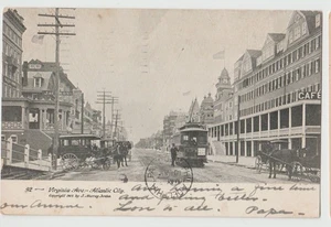 Cartolina VIRGINIA AVE At Jackson Atlantic City B&W Trolley Cafe NJ UDB 1906 UB - Foto 1 di 2
