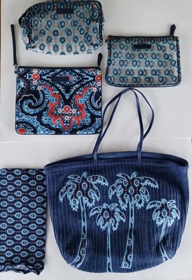 Bolso de Mano Vera Bradley Grande de Paja Cartera Azul Marino Palmera y Bolsas Viaje Playa Foto 1 de 4