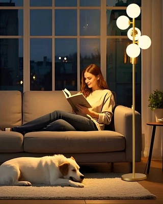 Dimmable Globe Floor Lamp Mid Century Modern Floor Lamp with 5Pcs 3000K G9 Bu... - Image 1 of 4
