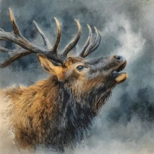 Calling Bull Elk I by Buck Rawlins American Wildlife Art Print + Free Shipping - Foto 1 di 3