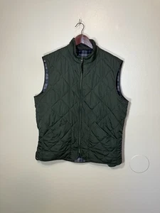 Y2K J Crew Mens Large Flannel Lined Quilted Full Zip Vest Jacket Green VTG - Picture 1 of 8