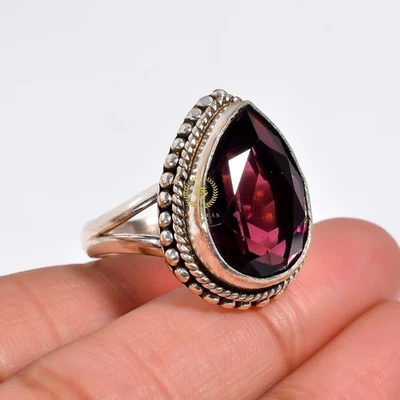 Pink Amethyst Gemstone 925 Sterling Silver Jewelry Rings Gifts For Women Pear - Image 1 of 3