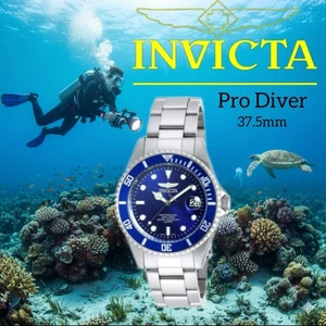 Pro Diver Quarz blaues Zifferblatt Uhr Silber SS Invicta Männer Original Münzrand - Bild 1 von 6