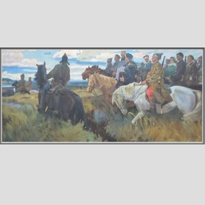 Antigua pintura al óleo a mano 3,2 m = 11 pies Revolución SOLDADO JINETES Realismo URSS de colección - Imagen 1 de 10