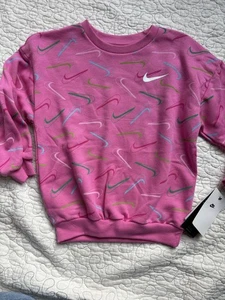 Nike Girl's Size 4 Pink Multicolor Swoosh Logo Sweatshirt #654 - Picture 1 of 6
