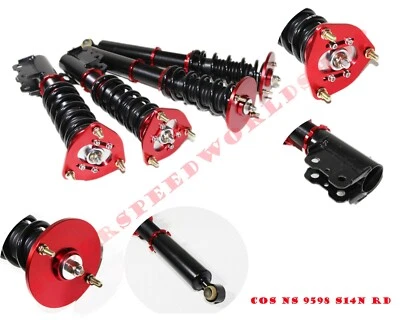 Fits Nissan 95-98 240SX S14 Full Coilover Suspension Set RED  - Image 1 of 4