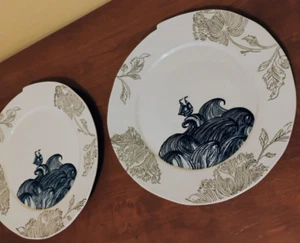 2 x Anthropologie Linda Fahey Pacifica Stormy Seas Dinner Plates 10¾" - Picture 1 of 6