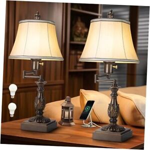 Rustic Traditional 350° Adjustable Swing Arm Table Lamp Set of 2 Black Bronze