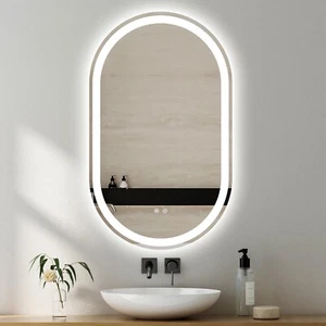 Sleek Oval LED Mirror Frosted 100x50cm Wall Frameless Sensor Defogger Dimmable - Picture 1 of 7