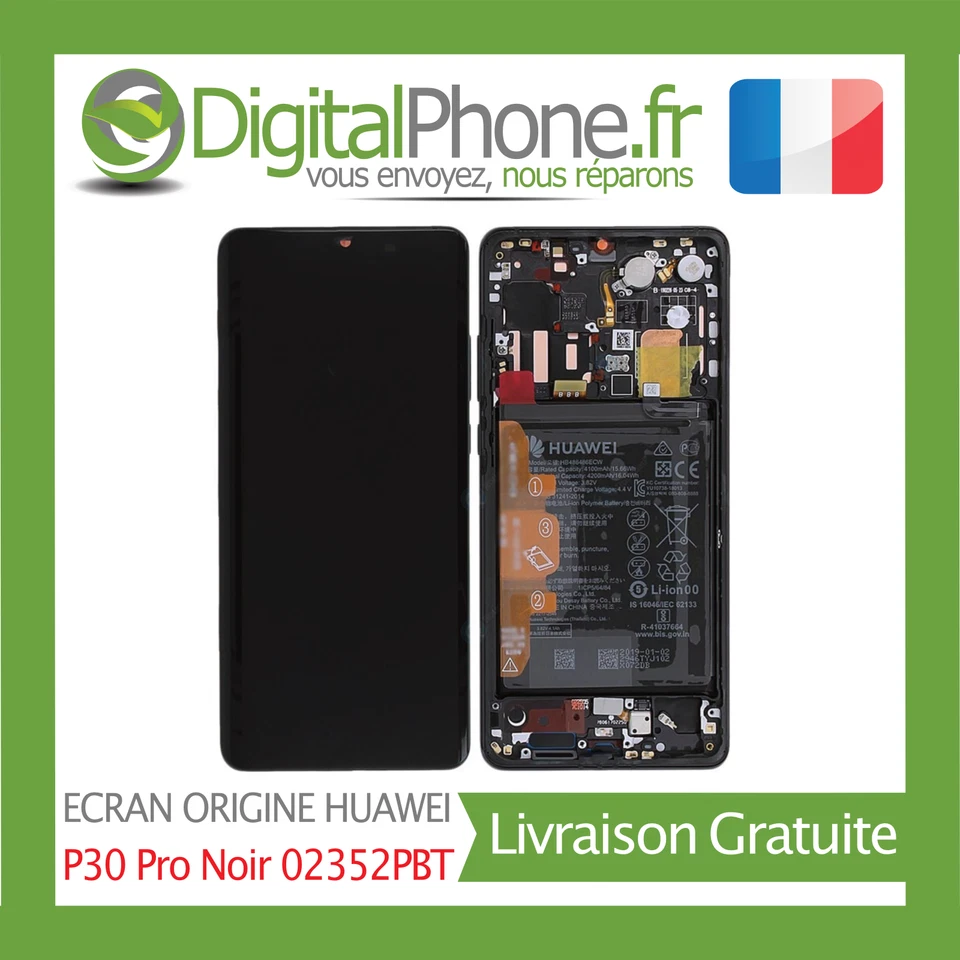 ECRAN LCD COMPLET ORIGINE HUAWEI P30 PRO (VOG-L29) NOIR (02352PBT) --TVA-- - Photo 1/1