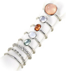 Gold Colorful Knuckle Ring Set. Multicolor Stone Opal Stackable Rings Set For Wo