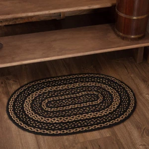 Farmhouse Primitive Jute Black Striped Accent Rug Oval W/Floor Pad 20"X30" - Picture 1 of 5