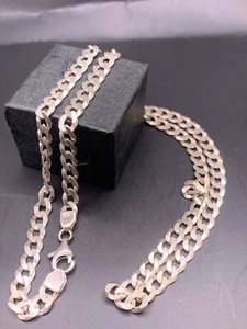 STERLING SILVER CURB CHAIN NECKLACE - THIN CURB ITALIAN NECKLACE - Picture 1 of 2
