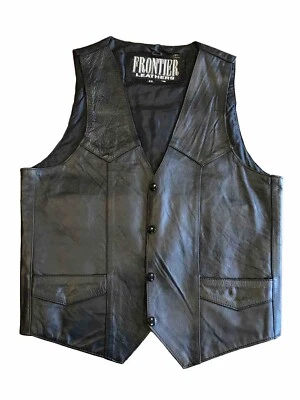 VTG Frontier Leathers SZ 38 Men's Black Leather Vest - Image 1 of 4