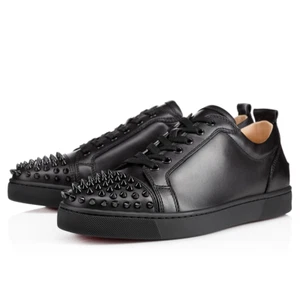 Christian Louboutin Louis Junior Spikes $995 Black Leather Sneakers New - Picture 1 of 5