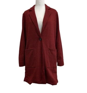 Philosophy Red & Black Houndstooth Print Long Oversized Blazer sz S Preppy Long - Picture 1 of 13