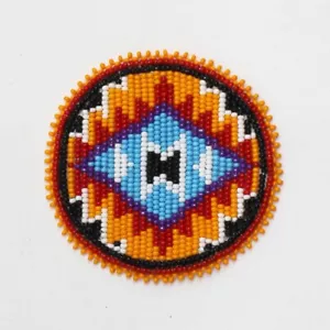 2,5 Zoll Orange Sehende Augen Samen Perlen Rosette, Patch Medaillon, Pow Wow Zubehör - Bild 1 von 2