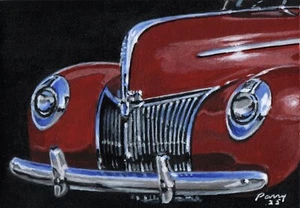 ACEO Original Acrylic Painting 1940 Ford Car Miniature Art Parry Johnson 4625 - Picture 1 of 1