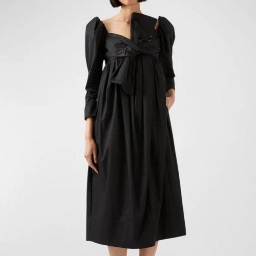 VALENTINO Abito Midi Aje nero Valentina cotone poplin fiocco taglia US 2 nuovo con etichette