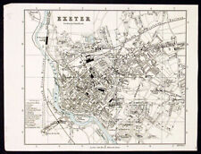 1860 Edward Weller Antique Map Plan of the City of Exeter, Devonshire, England