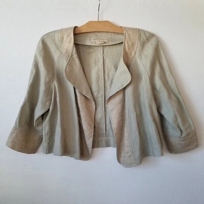 Michael Kors Blazer Womens 10 Linen Blend Blazer Metallic Trim Open Front Tan - Image 1 of 4