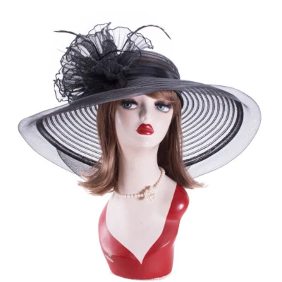 Womens Floppy Dressy Wide Brim Church Wedding Kentucky Derby Bridal Sun Hat A582 - Image 1 of 4
