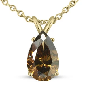 Diamant Solitär Anhänger ausgefallene braune Birnenform 14K Gelbgold SI1 3,51 Karat - Bild 1 von 4