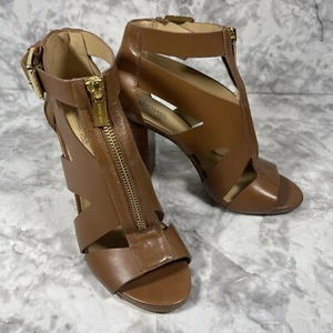 Michael Kors Anya offene Zehenpartie hellbraune Leder-Pumps mit Absatz Damengröße 7,5 USA  - Bild 1 von 11