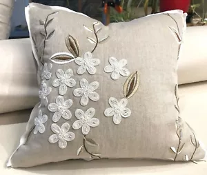 Linen Accent pillow cover 16 x 16, Soutache Embroidery, Natural. Shabby Chic - Picture 1 of 7