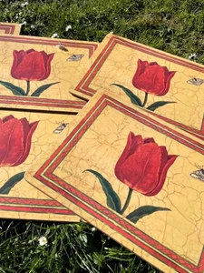Red Tulip Cork Placemat Set of 6 – Spring Floral Design by Kathryn White - Picture 1 of 7