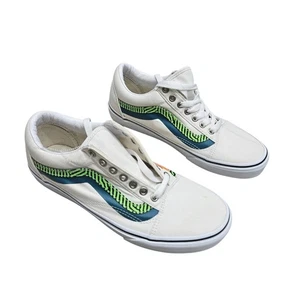 Vans NWOT Sneakers Low Top Casual Skate Shoes Sneakers White Blue Green M9 W10.5 - Picture 1 of 10