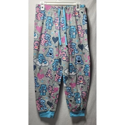 Care Bears Pajama Pants Sleepwear Fleece Gray Pink Blue Hearts Clouds Size M - Image 1 of 4