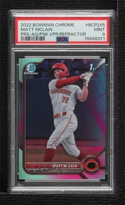 2022 Bowman Chrome Prospects Aqua & Pink Vapor Refractor Matt McLain PSA 9 MINT - Image 1 of 2