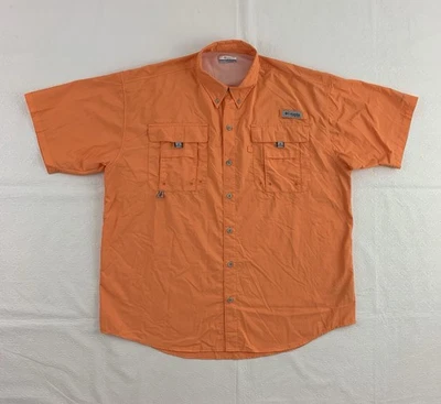 Columbia PFG Fishing Shirt Large Short Sleeve Button Up Orange - Image 1 of 4