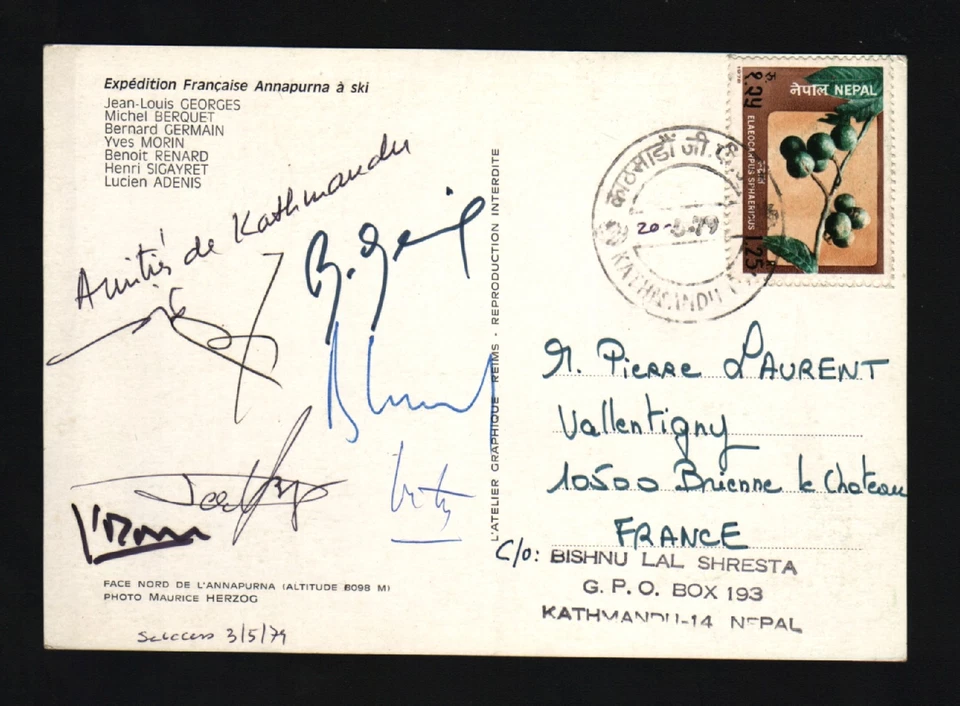 NEPAL FRANCIA 1979 MONTE FRANCÉS ANNAPURNA EXPEDICIÓN ESQUÍ FIRMADO FOTO POSTAL Foto 1 de 1