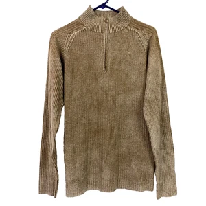 Maglione grande vintage Y2K BC lavaggio acido etico 1/4 zip super morbido a costine marrone - Foto 1 di 4