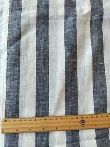 140cm Wide Yarn-dyed Navy White Striped 100% Linen Fabric Per Metre - Picture 1 of 3