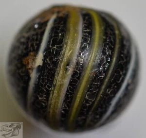 Handmade Peewee Banded Opaque Marble, Olive Bands 1/2 in, 1860-1920 Germany S718 - Picture 1 of 4