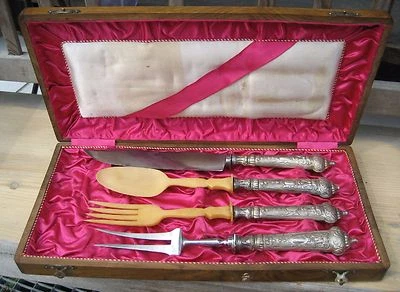 Biedermeier Silber Windhund Punze Perlmutt Holz Kassette Besteck  TOPTEIL !!! - Bild 1 von 4