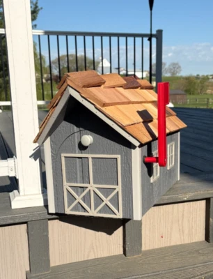 Buzón estilo granero gris pizarra/gris claro borde) - hecho a mano por Amish, Lancaster Cnty Foto 1 de 4