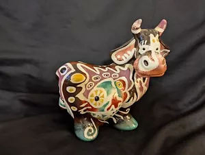 Maialino in ceramica senza marchio ""Mucca sorridente"", multicolore, 8 3/4"H - USATO - Foto 1 di 9