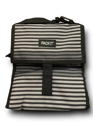 Packit Freezable Lunch Bag Gray & Black -  No Ice Packs Needed Reusable BPA Free - Image 1 of 4